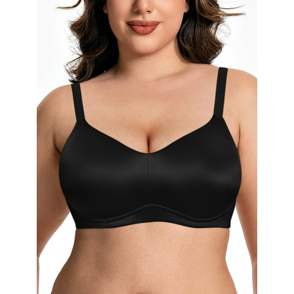 Deyllo Women Plus Size Sport Underwire Bras Seamless Wireless Bralette Comfortable Bra Black Soft Everyday Solid Color Bras Clothes Size 42D