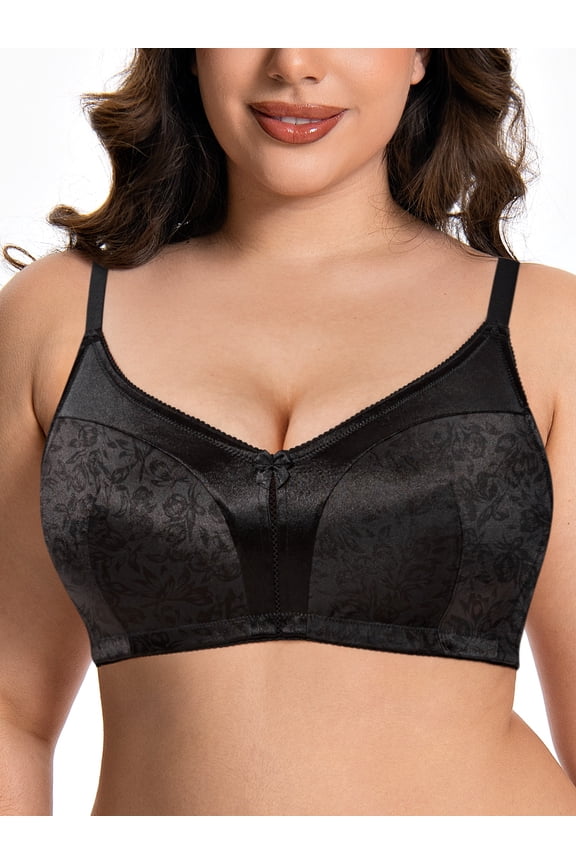 Women Plus Size Wireless Bra Non Padded Comfort Minimizer Bras Black Soft Wire-Free Underwire Bras Clothes Size 34C