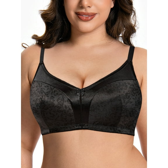 Deyllo Women Plus Size Wireless Bra Non Padded Comfort Minimizer Bras Black Soft Wire-Free Underwire Bras Clothes Size 36D