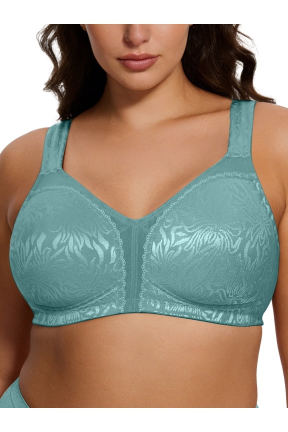 Women Plus Size Wireless Bras Full Coverage Non Padded Comfort Light Green Minimizer Bras Clothes Size 42D