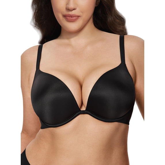 Deyllo Women Push Up Bra Seamless Lightly Padded Underwire Add 2 Cups Up Bras Lift Up Black Bras Clothes Size 42C
