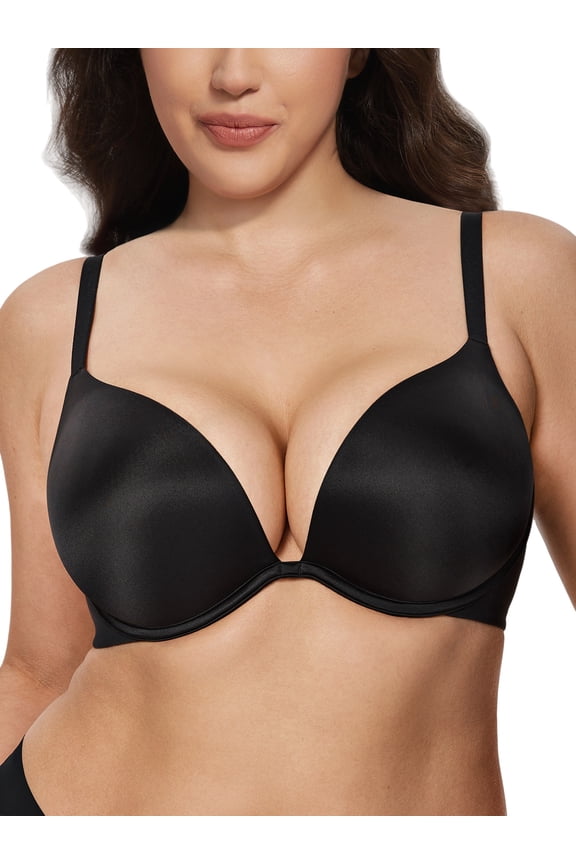 Women Push Up Bra Seamless Lightly Padded Underwire Add 2 Cups Up Bras Lift Up Black Bras Clothes Size 38DD