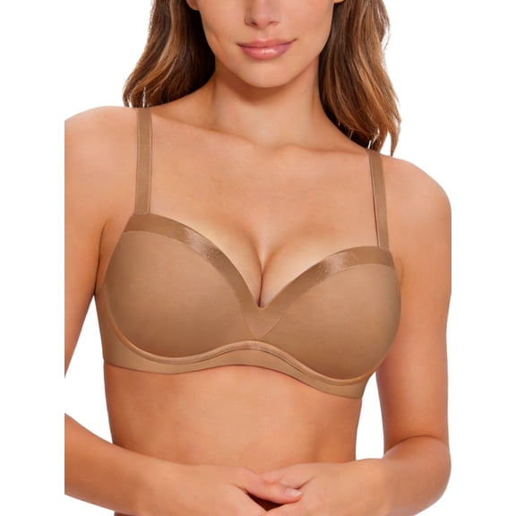 Deyllo Women Sheer Mesh See-Through Bra Unpadded Underwire Support Bras Push Up Unlined Comfort Beige Underwear Bras 34DDD
