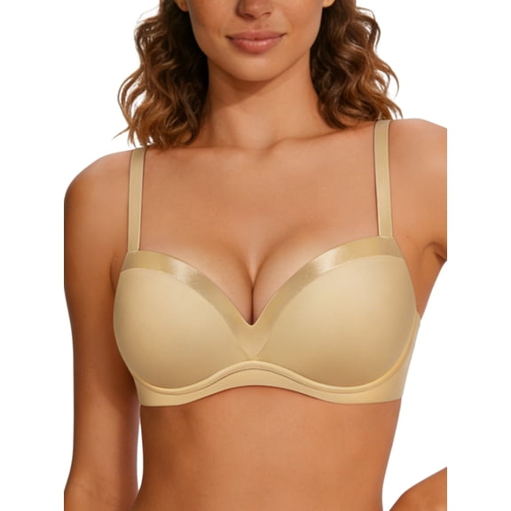 Deyllo Women Push Up Bra Soft Padded Cup Underwire Support Bras Lift Up Beige Bralette Bras Clothes-Size 36D