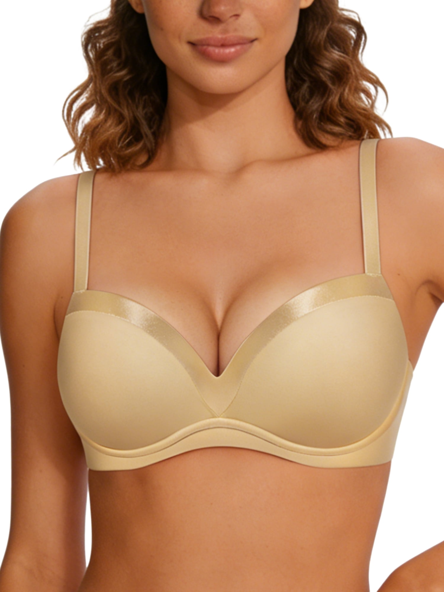 Deyllo Women Sexy Lace See-Through Bra Push Up Unlined Bras Underwire Support Non Padded Pink Underwear Bras 34DD