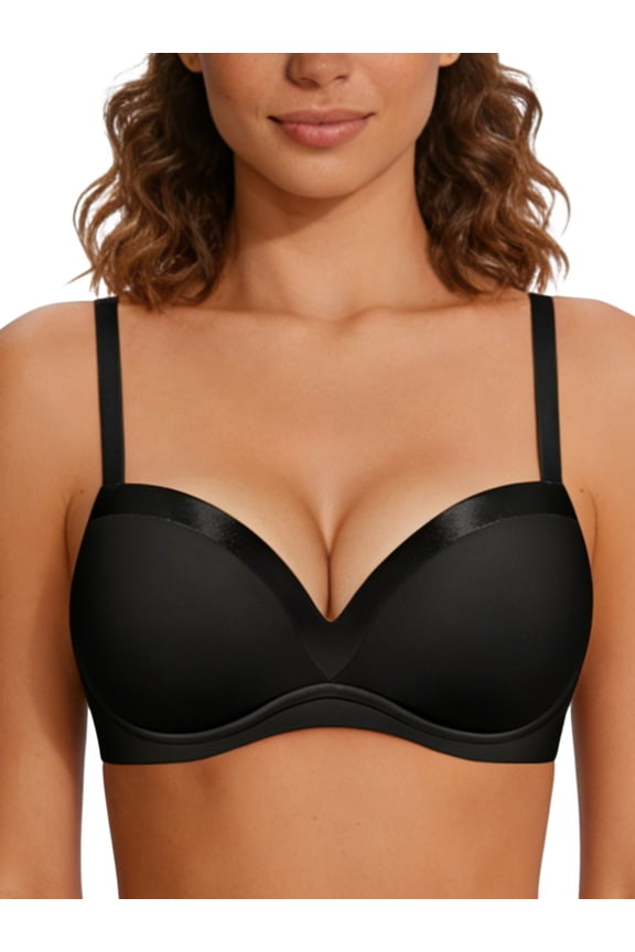 Women Lace See-Through Bra Underwire Support Push Up Bras Unlined Non Padded Lightweaight Breathable Black Underwear Bras 34DD