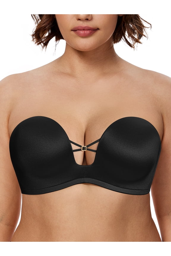 Women Push Up Strapless Bra Lift Support Underwire Bras Black Wirefree Padded Smoothing Seamless T-Shirt Bras Clothes Size 36C