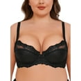 thumbnail image 1 of Deyllo Women Push up Lace Bra Plus Size Unpadded Full Cup Underwire Support Demi See Though Bra, Black 42C, 1 of 7
