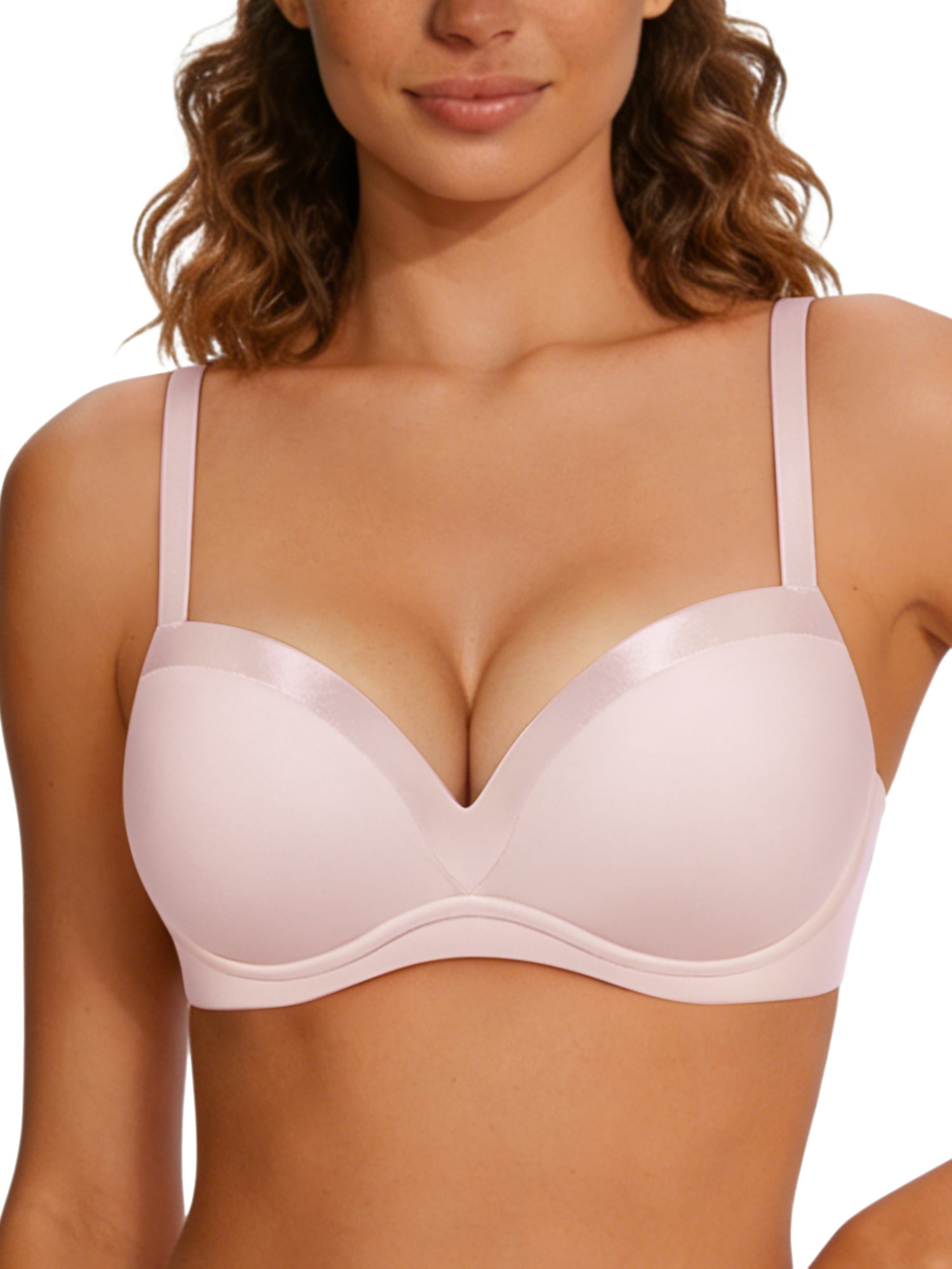 Deyllo Women Sexy Lace See-Through Bra Push Up Unlined Bras Underwire Support Non Padded Pink Underwear Bras 40DD