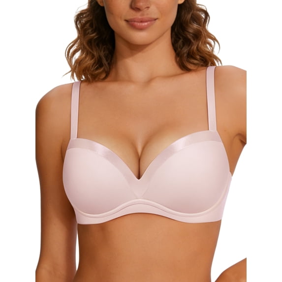 Deyllo Women Sexy Lace See-Through Bra Push Up Unlined Bras Underwire Support Non Padded Pink Underwear Bras 40DD