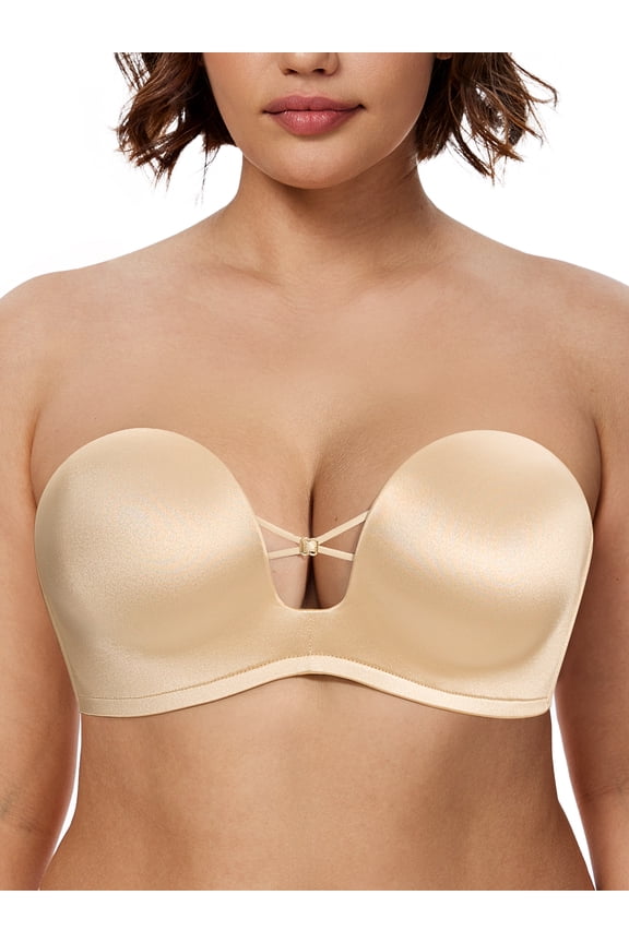 Women Seamless Strapless Bra Push Up Lift Support Bras Beige T-Shirt Lace Underwire Bras Clothes Size 34C