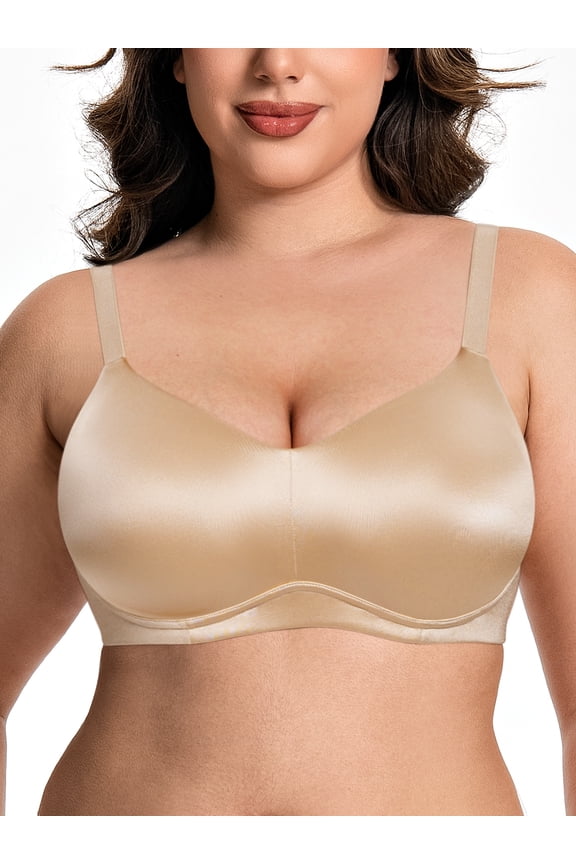 Women Seamless Wireless Minimizer Bras Breathable Unlined Bralette Beige V Neck Full Coverage T-Shirt Bra Clothes Size 36DDD