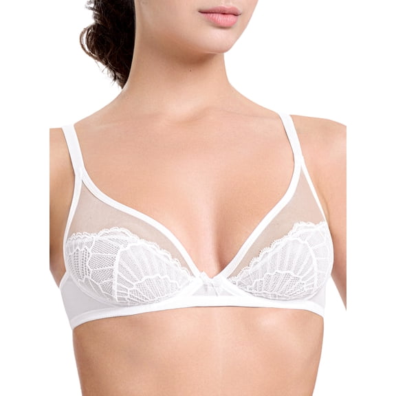 Deyllo Women Sexy Lace 1/2 Cup Bra See Through Bras Underwire Support Non Padded Unlined White Underwear Bras 38B
