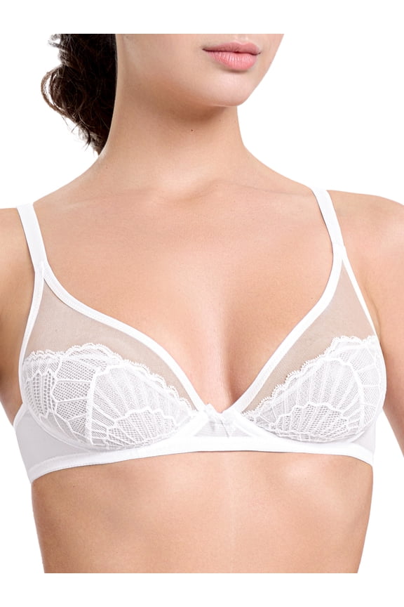Women Sexy Lace 1/2 Cup Bra See Through Bras Underwire Support Non Padded Unlined White Underwear Bras 32D