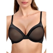 Deyllo Women Push Up Lace Bras Unlined Underwire Support Bras Non-Padded Breathbale Comfort Black Bras Clothes Size 38DD