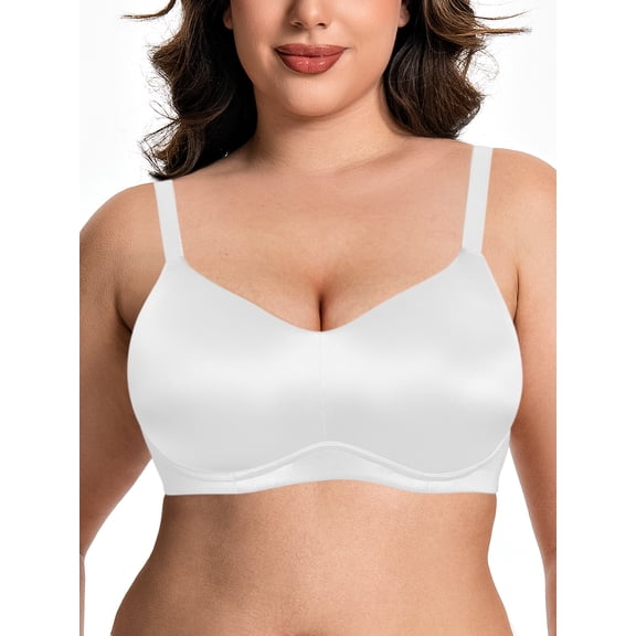 Deyllo Women Wireless Seamless Full Coverage Bra Minimizer Underwire Bralette White Crisscross Back Daily Bra Clothes Size 36B