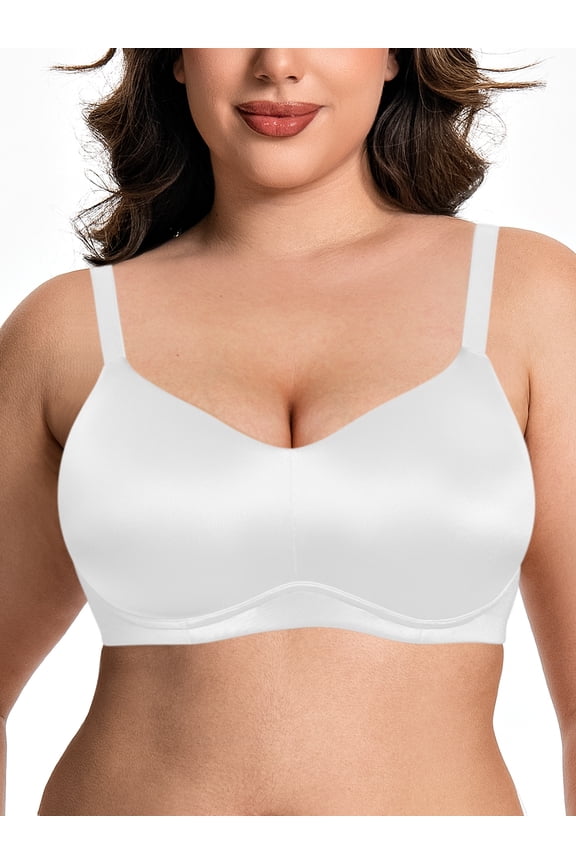 Women Wireless Seamless Full Coverage Bra Minimizer Underwire Bralette White Crisscross Back Daily Bra Clothes Size 36DD