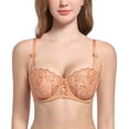 thumbnail image 1 of Deyllo Women’s EmbroideOrange Lace Unlined Bra 1/2 Cup Demi Sheer See Through Underwire Bras Non Padded,Orange 36B, 1 of 7