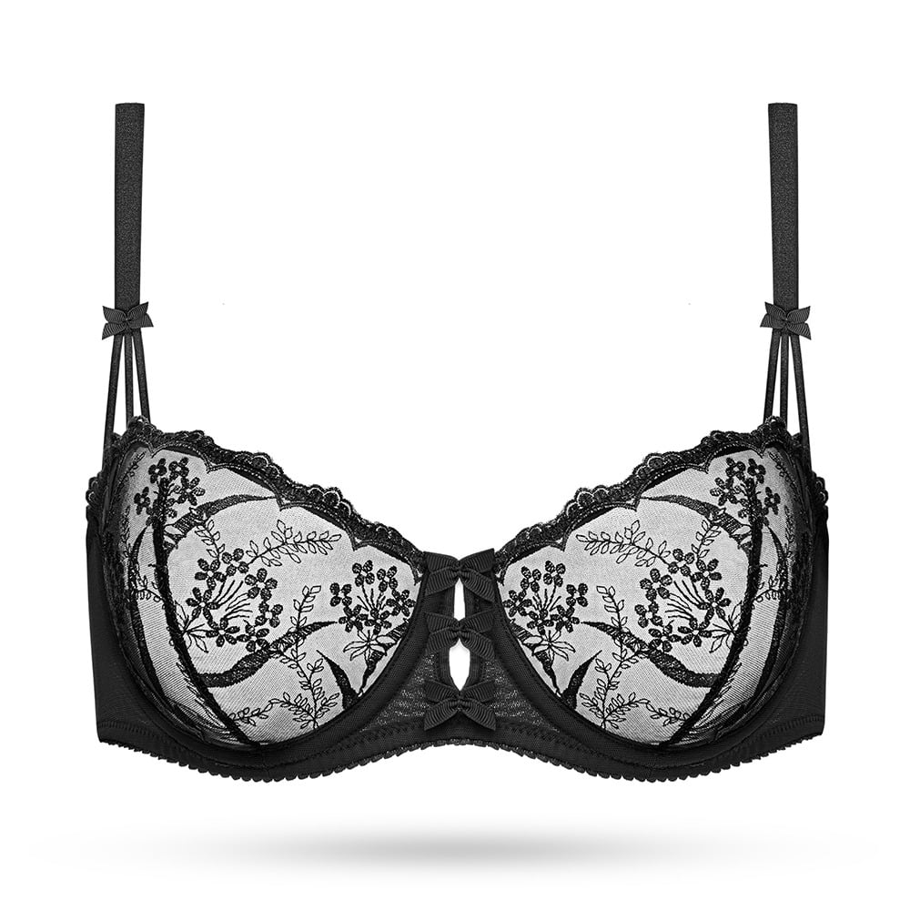 Deyllo Women’s Embroidered Lace Unlined Bra 1/2 Cup Demi Sheer See