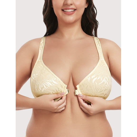 Deyllo Women's Front Closure Push Up Minimizer Bras Plus Size Racerback Full Coverage Non Padded Underwire Support Bra,Nude 38C