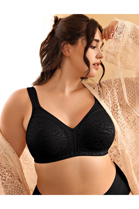Women's Full Coverage Wireless Bras Plus Size No Wire Non Padded Minimizer Bra, Black 44DD