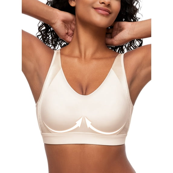Deyllo Women's Full Cup Wireless Plus Bras Size Large Busts Minimizer Non-Padding Support, Nude 40D