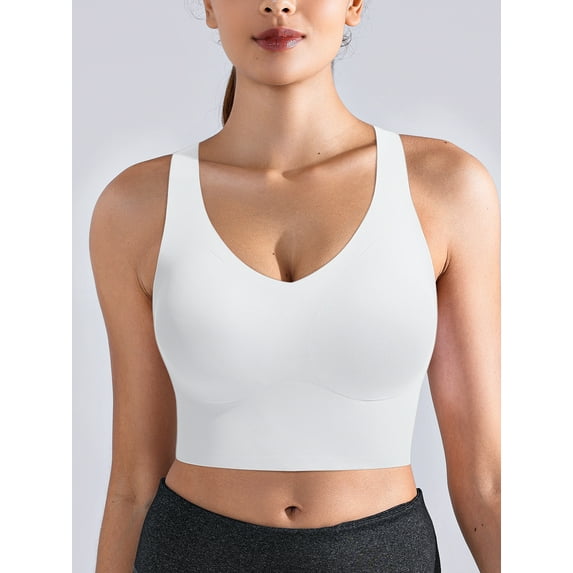 Deyllo Women's High Impact Sports Bras Padded Wireless Workout Crop Tank Top Yoga Exercise Bras,White M