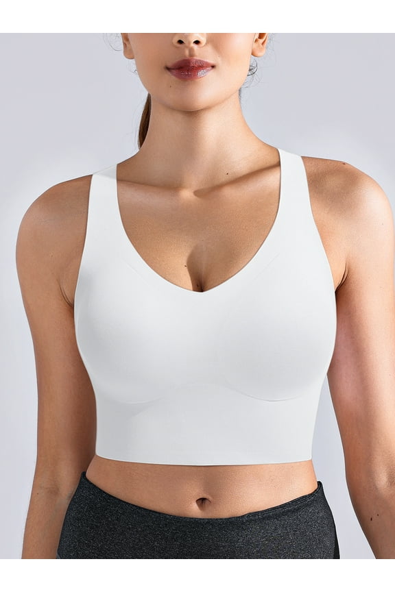 Women's High Impact Sports Bras Padded Wireless Workout Crop Tank Top Yoga Exercise Bras,White XXL
