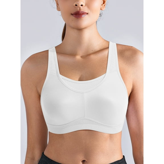 Deyllo Women's High Impact Sports Bras Plus Size Full Figue Non-Padded Seamless Wireless Exercise Running Sport Bra,White 36C