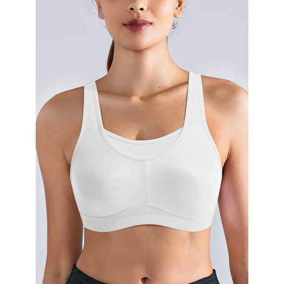 Deyllo Women's High Impact Sports Bras Plus Size Full Figue Non-Padded Seamless Wireless Exercise Running Sport Bra,White 38DD