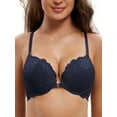 thumbnail image 1 of Deyllo Women's Lace Front Clourse Push Up Bra Padded Plunge Underwire Racerback Bra, Blue 32C, 1 of 9
