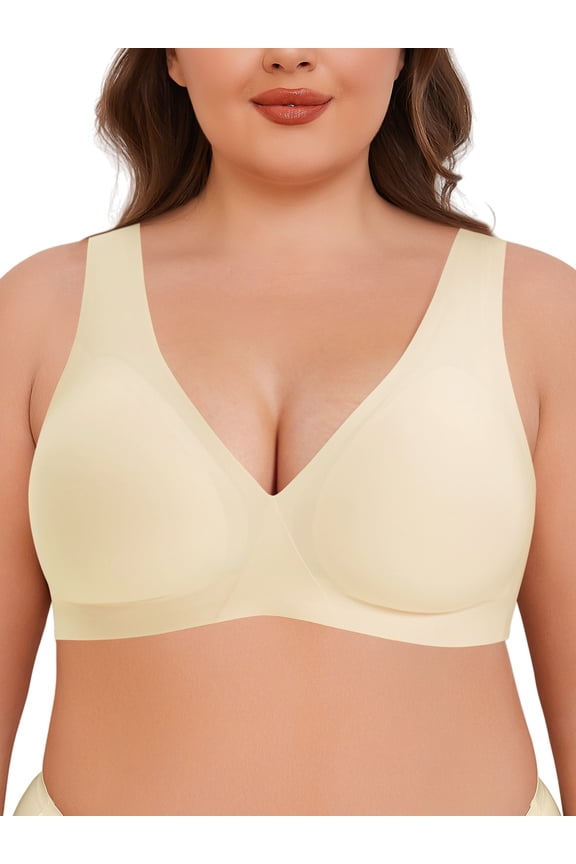 Women's No Wire Wireless Bras Plus Size Full Coverage Support Seamless Smooth Comfort Sleep Everyday T-shirt Bra Large Breast, Light Nude 3XL