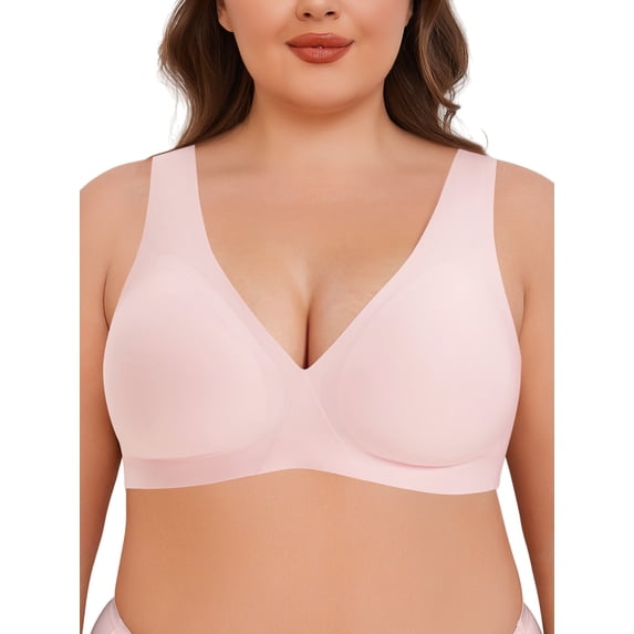 Deyllo Women's No Wire Wireless Bras Plus Size Full Coverage Support Smooth Comfort Sleep Daily Seamless Bra Large Breast, Light Pink M