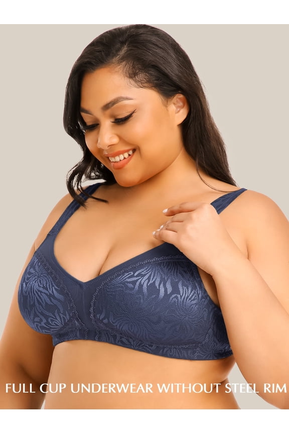 Women's Non Padded Wireless Bras Plus Size Full Coverage Minimizer Bra, Blue 38DDD