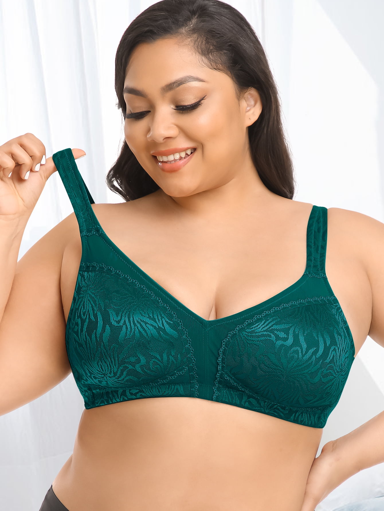 Deyllo Women's Non Padded Wireless Bras Plus Size Full Coverage ...