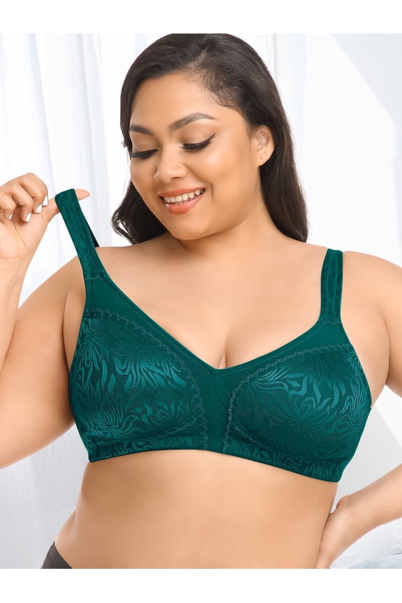 Women's Non Padded Wireless Bras Plus Size Full Coverage Minimizer Bra, Green 44G