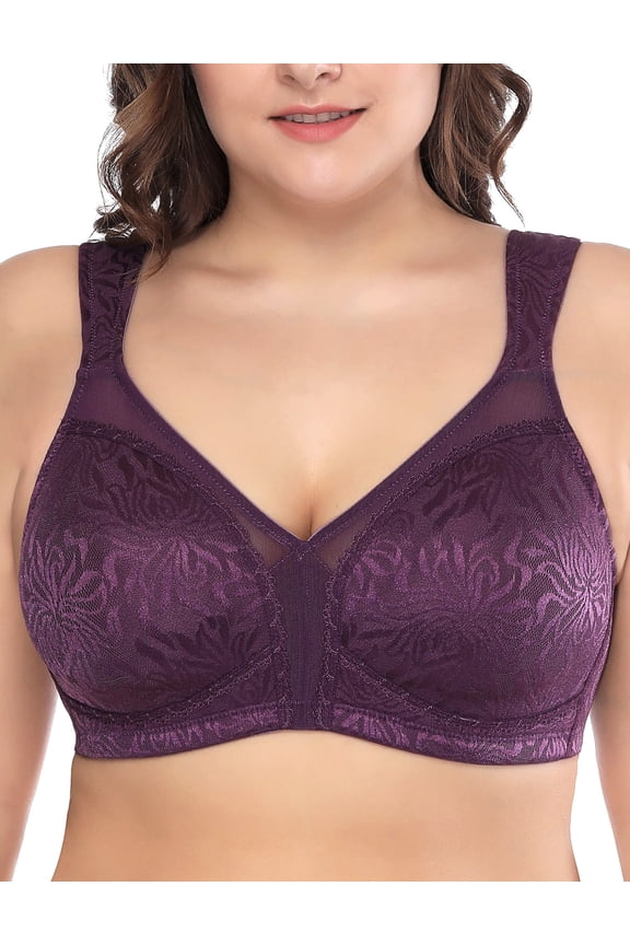Women's Non Padded Wireless Bras Plus Size Full Coverage Minimizer Bra, Purple 40DD