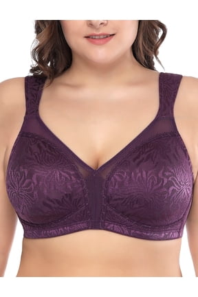 Women's Non Padded Wireless Bras Plus Size Full Coverage Minimizer Bra, Purple 44DD