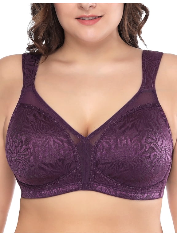 Women's Non Padded Wireless Bras Plus Size Full Coverage Minimizer Bra, Purple 44DD