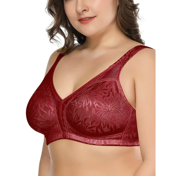 Deyllo Women's Non Padded Wireless Bras Plus Size Full Coverage Minimizer Bra, Red 38DDD