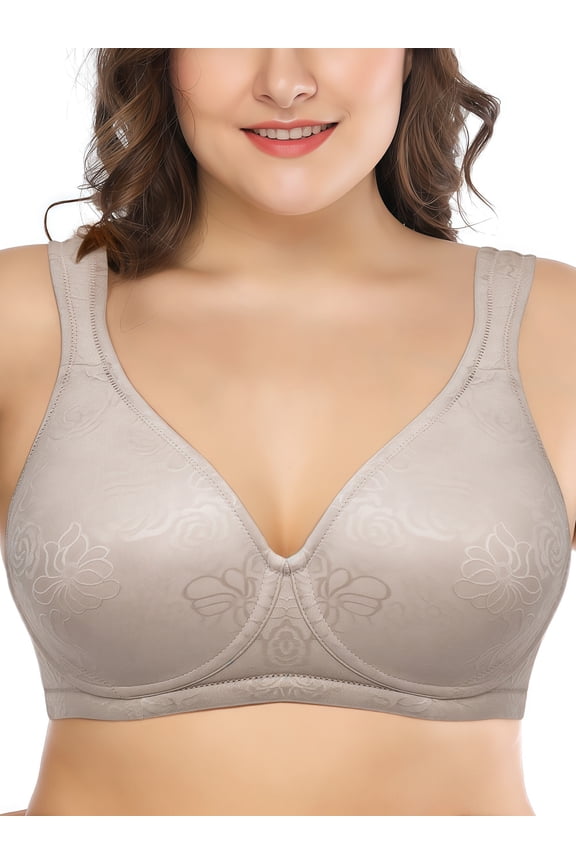 Women's Non Padded Wireless Bras Plus Size No Wire Full Coverage Minimizer Bra, Toffee 38DD