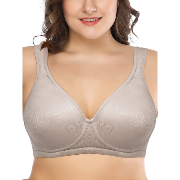 Deyllo Women's Non Padded Wireless Bras Plus Size No Wire Full Coverage Minimizer Bra, Toffee 38G