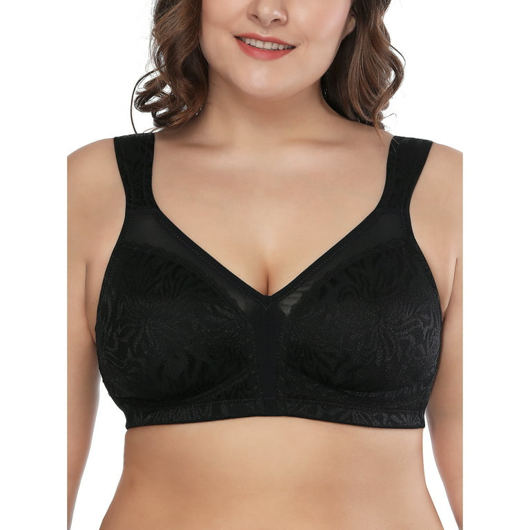 Womens Plus Size Full Coverage Wirefree Unlined Minimizer Lace Bra 44-DDD  Black