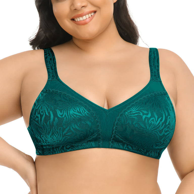  Womens Plus Size Full Coverage Wirefree Unlined Minimizer  Lace Bra 46-G Green