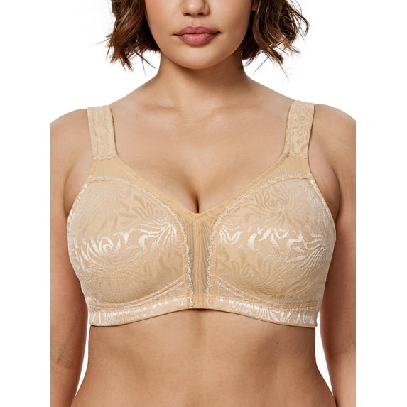 Deyllo Women's Non Padded Wireless Plus Size Full Coverage Minimizer Bra, Nude 36D
