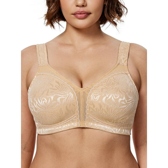 Deyllo Women's Non Padded Wireless Plus Size Full Coverage Minimizer Bra, Nude 38DDD