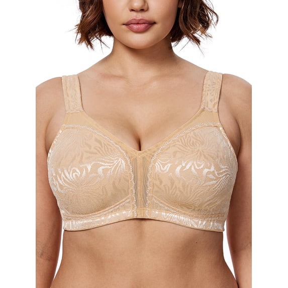 Deyllo Women's Non Padded Wireless Plus Size Full Coverage Minimizer Bra, Nude 42H