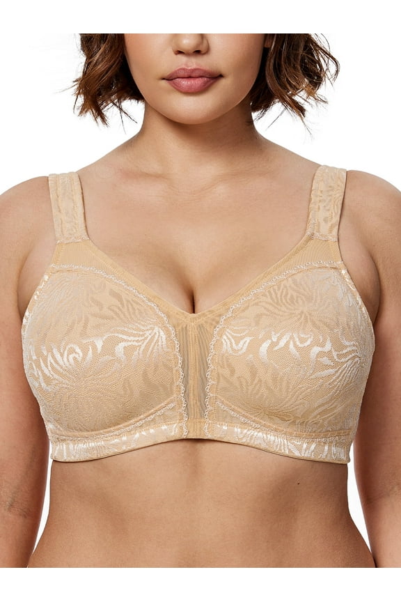 Women's Non Padded Wireless Plus Size Full Coverage Minimizer Bra, Nude 44C