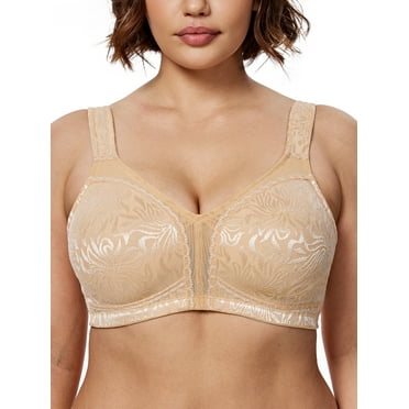 Deyllo Women's Non Padded Wireless Plus Size Full Coverage Minimizer Bra, Nude 46B