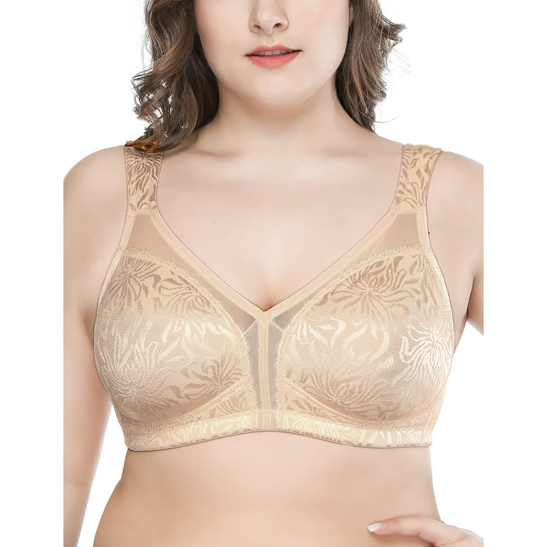 Deyllo Women's Sheer Lace Non Padded Full Cup Underwire Plus Size Bra,  White 40D 